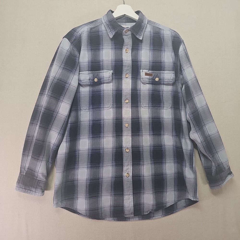 Carhartt Men's Medium Blue Plaid Long Sleeve Shirt Distressed S138LKB Vintage